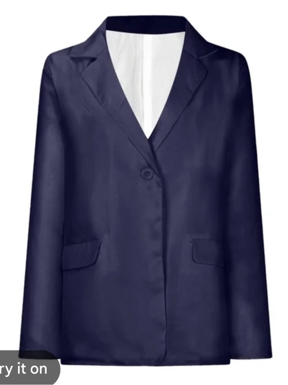 Women's Navy Solid One-Button Lined Blazer Suit Jacket Pockets Short M